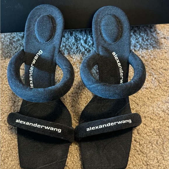 Alexander Wang - Gray Julie 105mm Denim Tubular Heeled Sandals - Picture 2 of 4